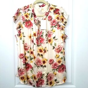 NWT Tamara H. Plus Size 1X Summer Blouse with Ruffled Cap Sleeve